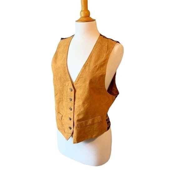 NWT Arizona Southwest Tan Leather Cowhide Button Front Vest - Large - Picture 3 of 7